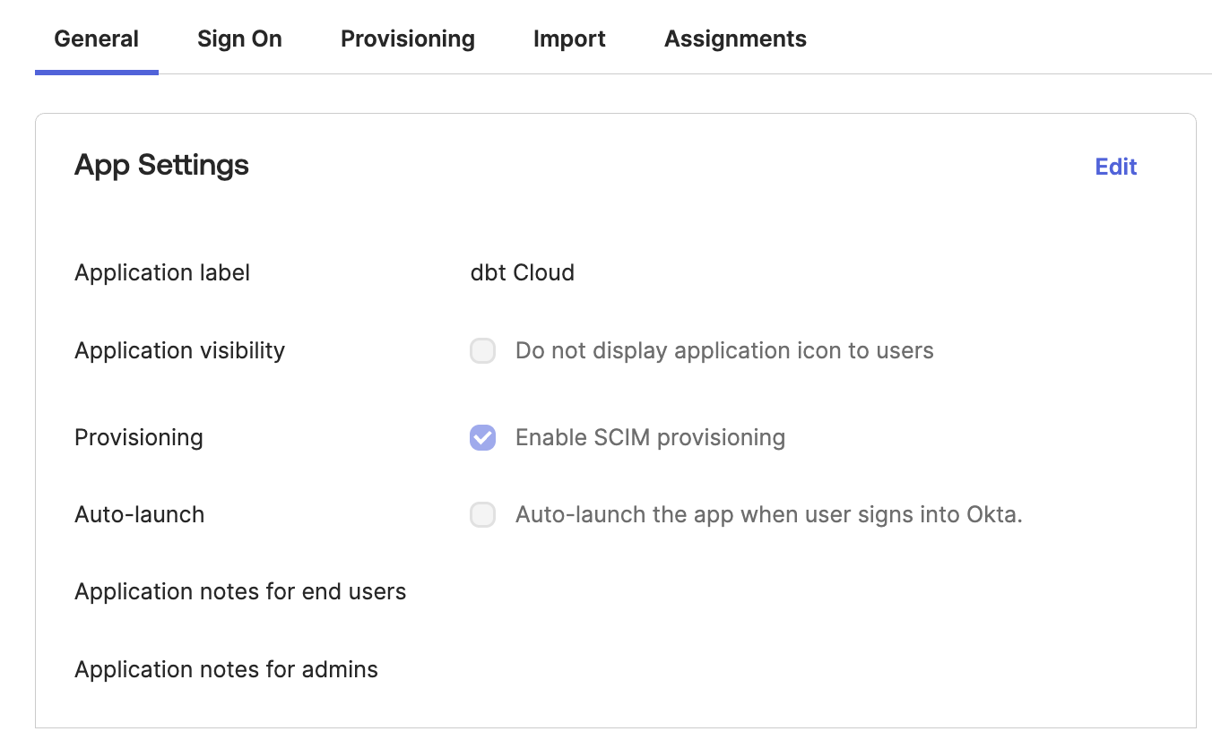 Enable SCIM provisioning in Okta.